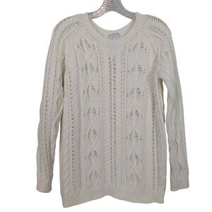 RIVAMONTI Women's White Intricate Aran Cable Knit Sweater Size M Made In Italy